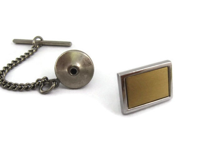 Vintage Tie Tack Tie Pin: Simple But Stunning Brushed Gold Tone Rectangle Nested in Silver Tone Frame