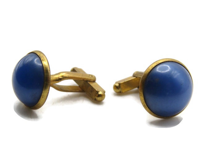 Round Blue Stone Inlay Cuff Links Men's Jewelry Gold Tone