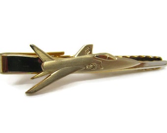 Military Jet Tie Clip Vintage Tie Bar: Gold Tone High Quality