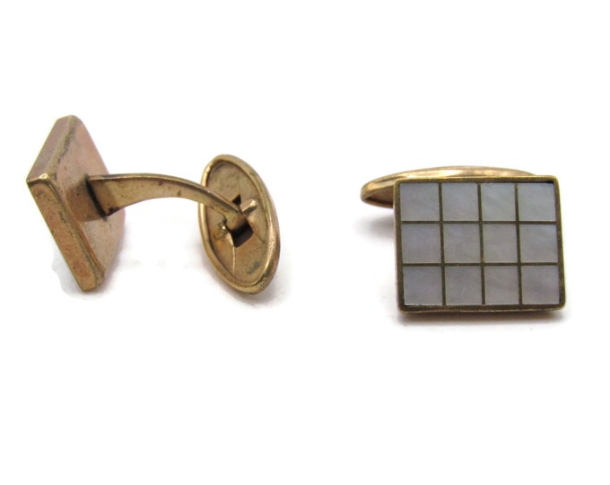 Mother Of Pearl Inlay Square Design Cuff Links Gold Tone Men's Jewelry