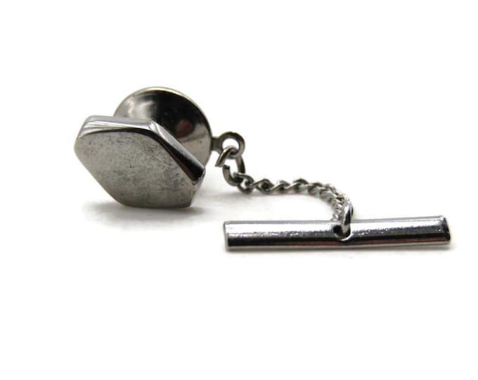Tapered Oval Tie Pin And Chain Men's Jewelry Silver Tone