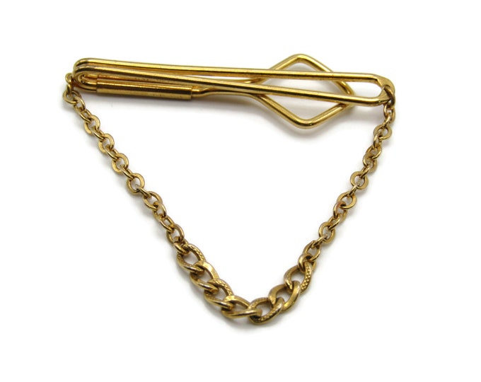 Open Body Gold Tone Tie Chain Smooth Finish Industrial Steampunk Design Tie Bar Tie Clip Men's Jewelry