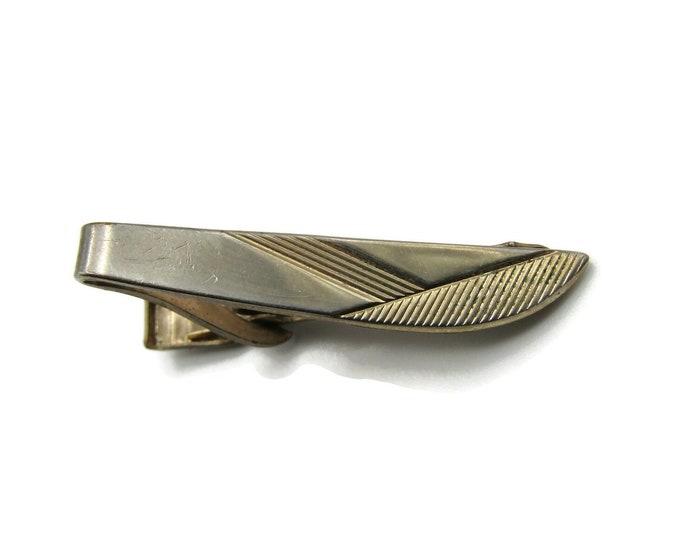 Vintage Gold Tone Curved Edge Geometric Pattern Tie Clip Tie Bar Men's Jewelry