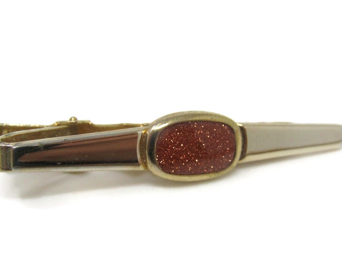 Orange Sparkle Center Tie Bar Clip Vintage Gold Tone Stand Out w/ Style Fit In with Class