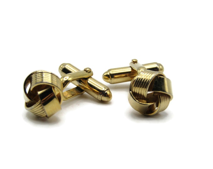 Vintage Cufflinks for Men: Knot Design Smooth and Textured Gold Tone