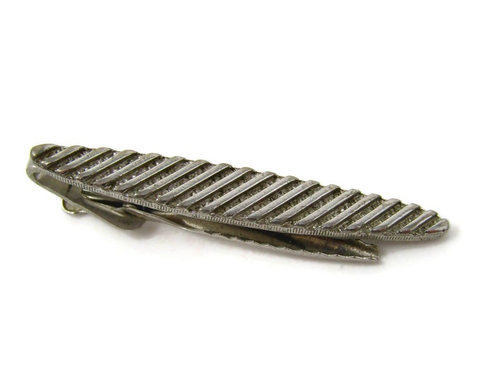 Diagonal Grooves Tie Clip Men's Vintage Tie Bar Stunning Design Silver Tone