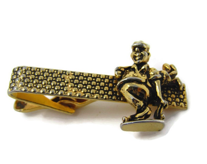 Golfer Cartoon Tie Clip Vintage Tie Bar: Fun Rare Design Gold Tone Golf Gift Golfing