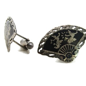 Amita Japan Vintage Cufflinks and Tie Clip With Pagoda