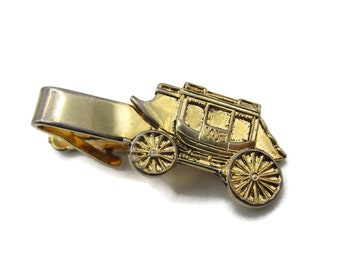 Carriage Transportation Tie Bar Gold Tone Tie Clip Men's Jewelry