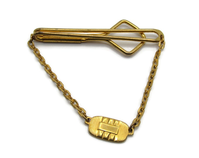 Open Body Gold Tone Geometric Rectangle Charm Tie Chain Tie Bar Tie Clip Men's Jewelry