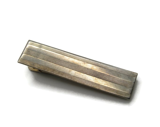 Horizontal Etched Line Pattern Vintage Gold Tone Industrial Steampunk Tie Bar Tie Clip Men's Jewelry