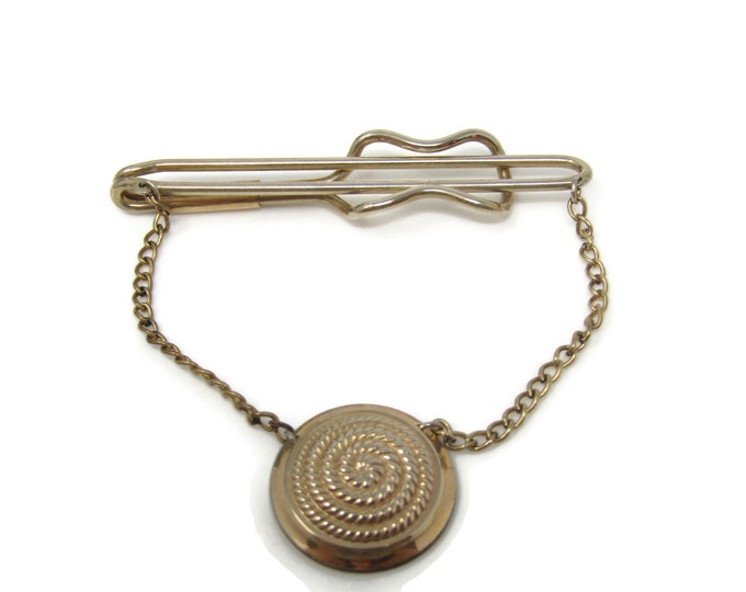 Rope Swirl Medallion Chain Hadley Tie Clip Bar Gold Tone Vintage Men's Jewelry Nice Design