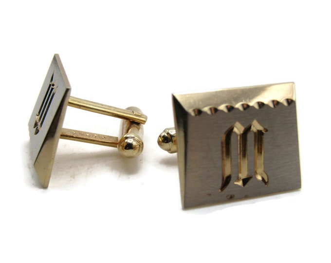 M Letter Initial Monogram Silver Tone Front Cuff Links Men's Jewelry Gold Tone