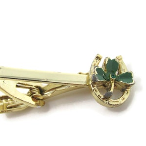 Shamrock Clover (Some Wear) Tie Bar Clip Gold Tone Vintage Men&#39;s Jewelry Nice Design