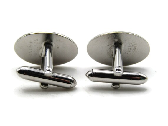 Diagonal Lines Oval Cuff Links Rectangular Men's … - image 2