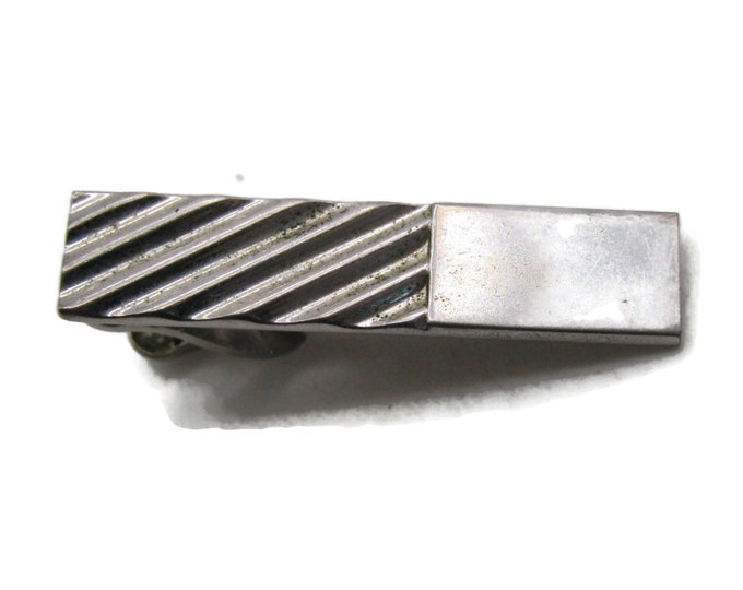 Diagonal Line Pattern Tie Clip Industrial Tie Bar Men's Jewelry Silver Tone