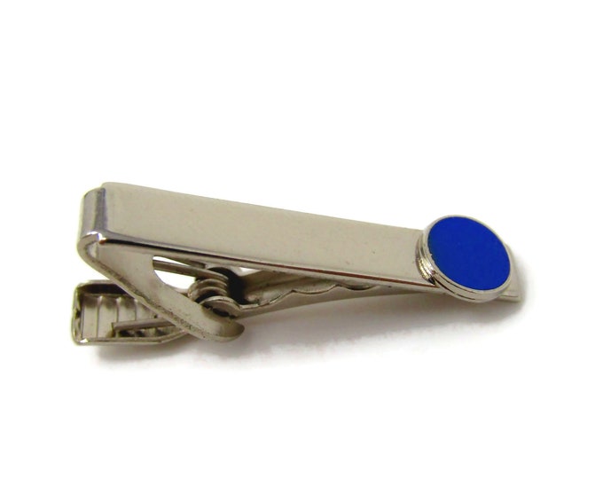 Blue Accent Tie Clip Men's Vintage Tie Bar Silver Tone Excellent Design