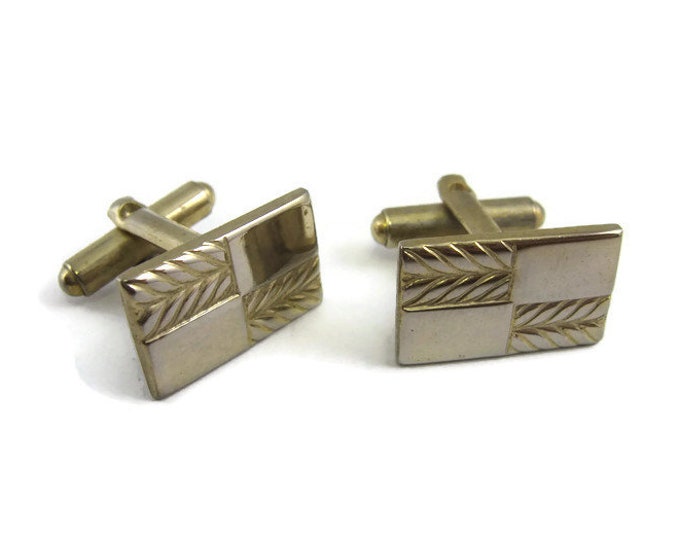 Vintage Cufflinks for Men: Alternating Checkered Design Stem Leaf Design