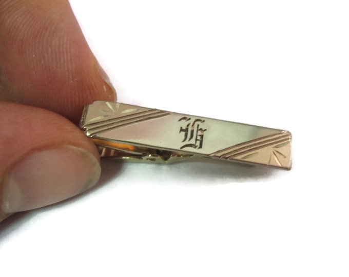 Vintage Men's Tie Bar Clip Jewelry: Fancy Calligraphy "L" or Lowercase "h" Nice Quality Design