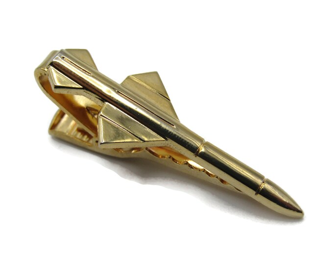 Rocket Military Missal Tie Clip Gold Tone Tie Bar Men's Jewelry