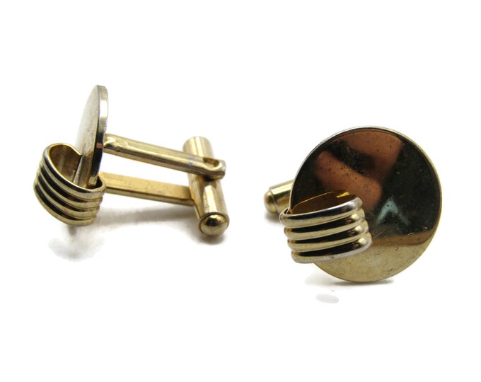 Round Three Bar Overlay Smooth Finish Cuff Links Men's Jewelry Gold Tone