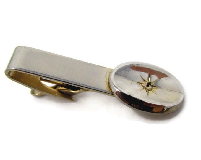 Star Tie Clip Vintage Tie Bar: Indented Oval Design
