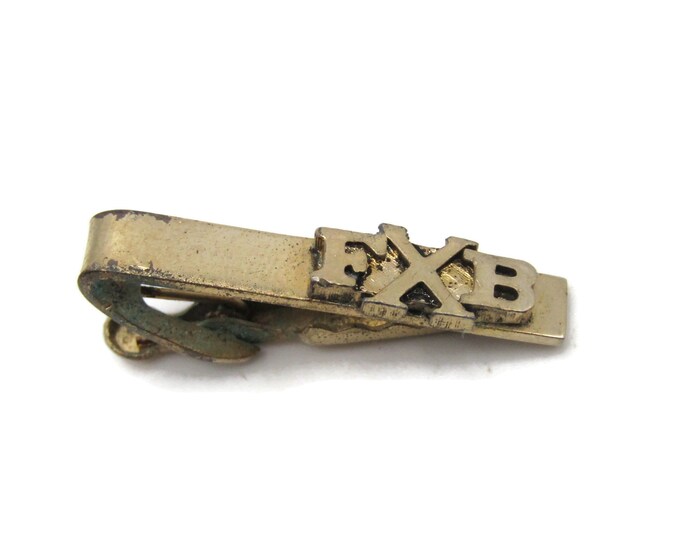 F X B Initial Letters Monogram Tie Clip Gold Tone Tie Bar Men's Jewelry