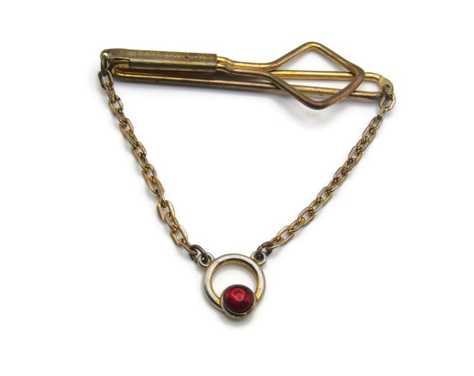 Red Stone Circle Inlay Tie Chain Gold Tone Tie Clip Men's Jewelry