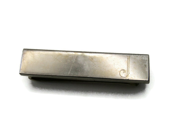 J Initial Letter Monogram Gold Tone Industrial Style Tie Bar Tie Clip Men's Jewelry