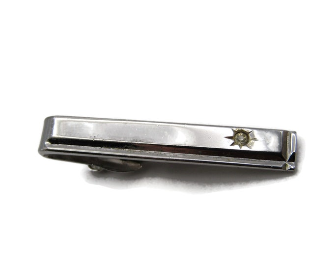 Rhinestone Star Sun Etched Design Etched Edge Silver Tone Tie Clip Tie Bar Men's Jewelry