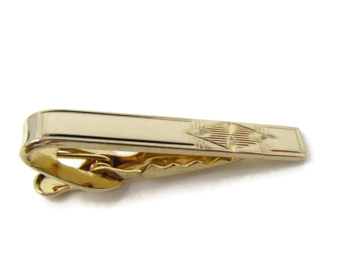 Diamond Etch Tie Clip Men's Vintage Tie Bar Gold Tone Excellent Design