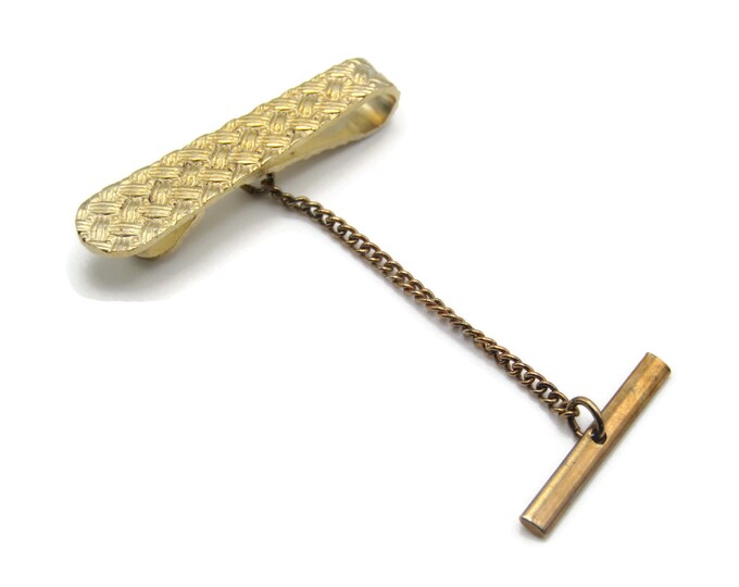 Vintage Tie Bar Gold Tone Tie Clip Woven Pattern Textured Classic Design Men's Jewelry