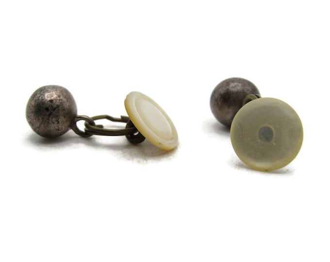 Mother Of Pearl and Ball Cuff Links Silver and Gold Tone Men's Jewelry