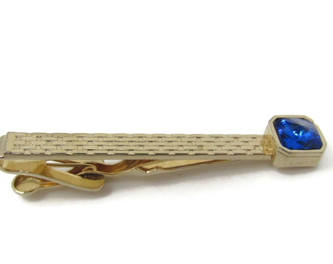 Blue Jewel Tie Clip Tie Bar: Vintage Gold Tone - Stand Out from the Crowd with Class