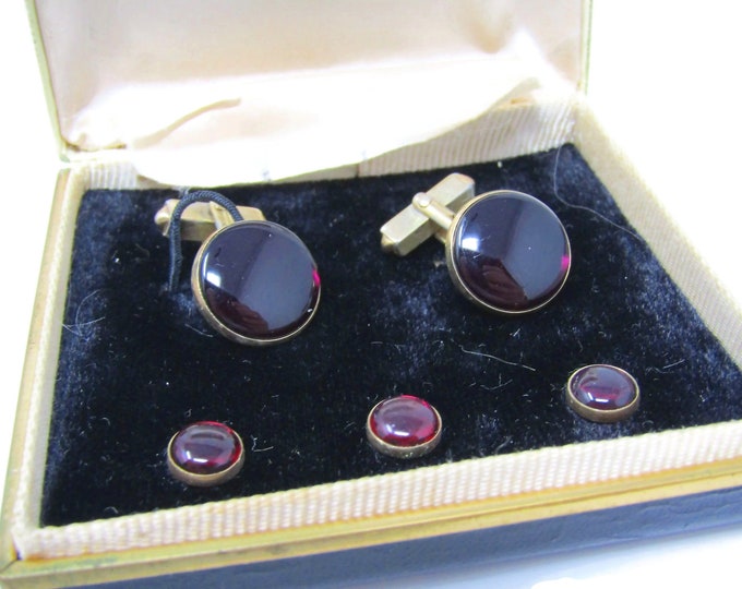 Men's Cufflinks and Studs Vintage Set Gorgeous Deep Red High Quality