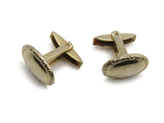 Oval Etched Edging Smooth Finish Gold Tone Cufflinks View 2