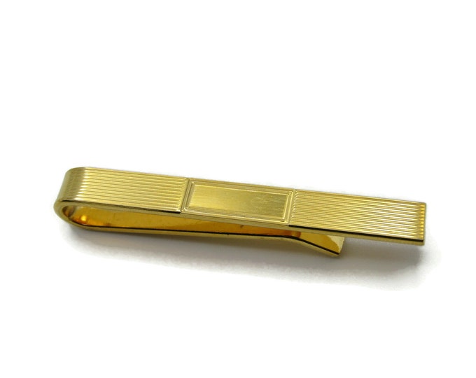 Classic Design Straight Bar Tie Clip Horizontal Engraved Stripes Modernist Gold Tone Tie Bar Men's Jewelry