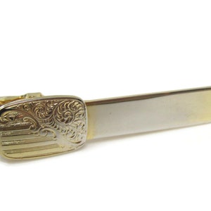 Fancy Accent Tie Clip Bar Gold Tone Vintage Men&#39;s Jewelry Nice Design