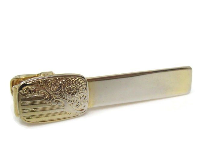 Fancy Accent Tie Clip Bar Gold Tone Vintage Men's Jewelry Nice Design