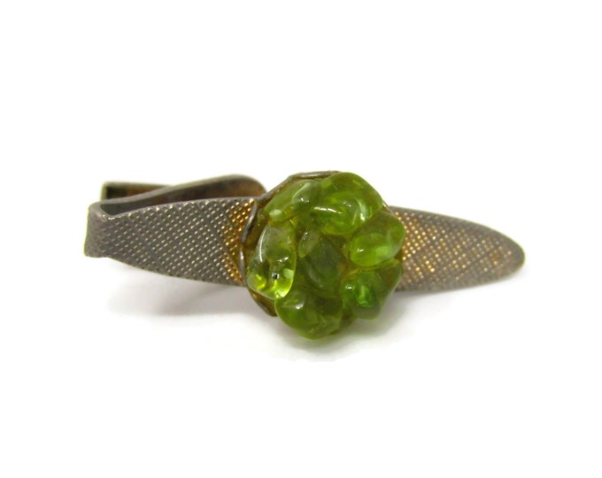 Green Jewel Tie Clip Men's Vintage Polished Cluster Design