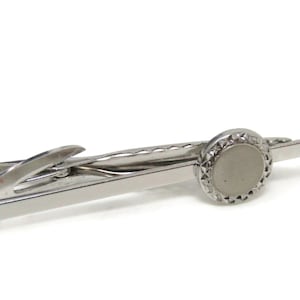 Beveled Edge Circle Tie Bar Clip Vintage Silver Tone Stand Out w/ Style Fit In with Class