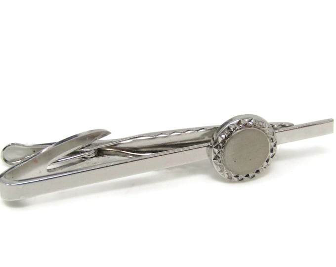 Beveled Edge Circle Tie Bar Clip Vintage Silver Tone Stand Out w/ Style Fit In with Class