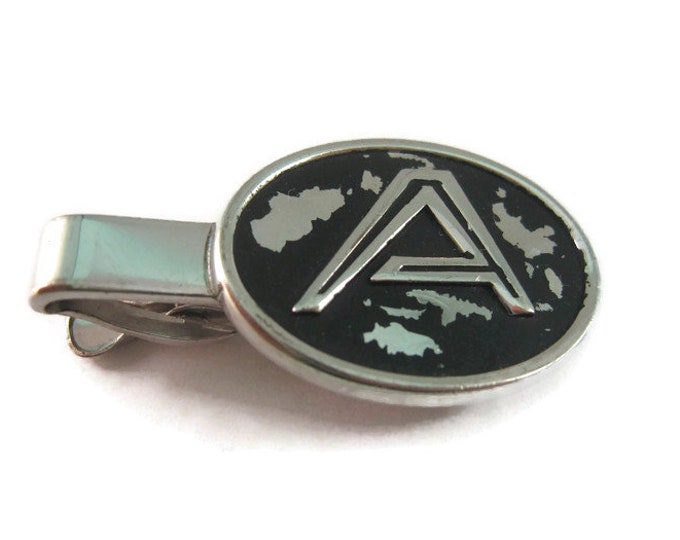 Vintage Men's Tie Bar Clip Jewelry: "A" Letter Initial Black Background (Paint Wear)