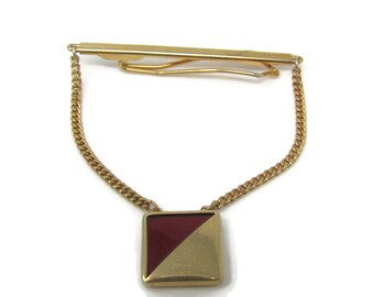 Half Red Half Smooth Adjustable Width Tie Clip Bar Gold Tone Vintage Men's Jewelry Nice Design
