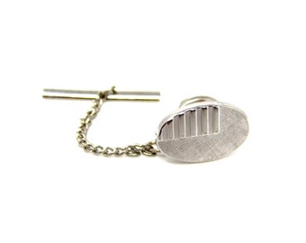 Vintage Tie Tack Tie Pin: Modernist Silver Tone Grill Accent Textured Finish
