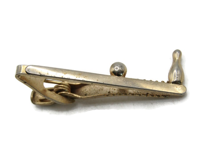 Bowling Ball And Pin Tie Clip Tie Bar Men's Jewelry Gold Tone