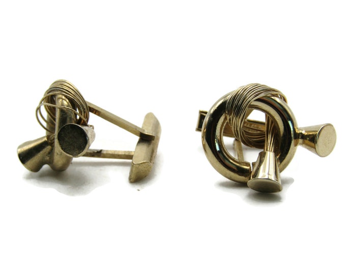 Wrapped Wire And Circle Cuff Links Men's Jewelry Gold Tone