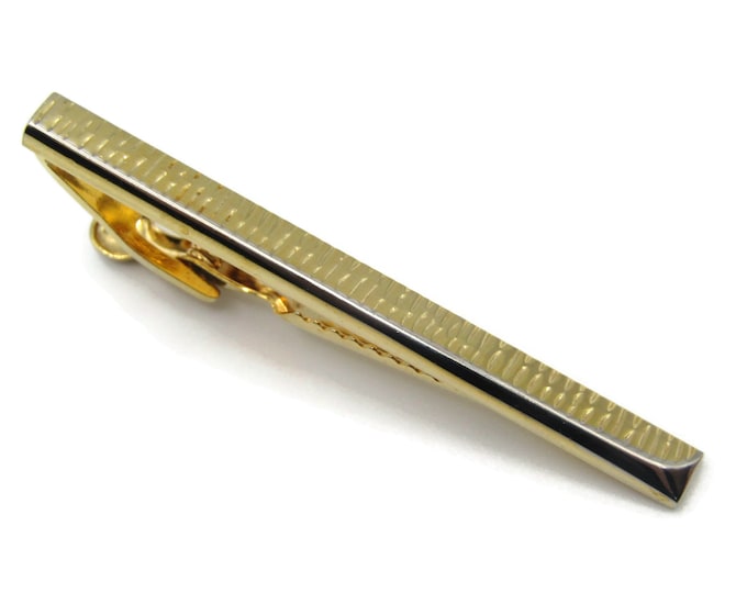 Textured Pattern Modernist Tie Bar Tie Clip Gold Tone Men's Jewelry