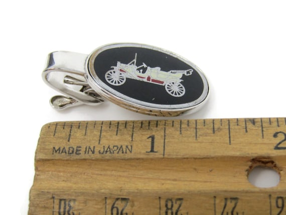 Antique Car Tie Clip Bar Silver Tone Vintage Men'… - image 5