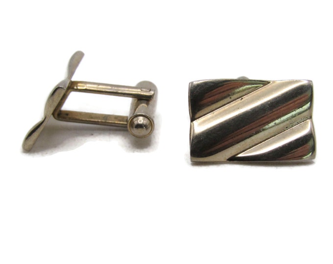 Wavy Textured Rectangle Cuff Links Gold Tone Men's Jewelry